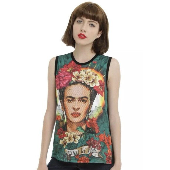 Frida Kahlo Viva La Vida Graphic Muscle Tank Top Tee Shirt Size Small Sleeveless - Picture 1 of 6
